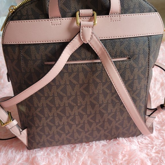 MICHAEL KORS Cindy MK Signature BROWN Large/ Backpack Bag Gold Logo Retails $298 main image 5